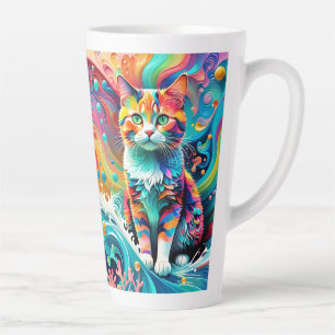 Tasse Latte Chat multicolore coloré 759 Vague d'eau