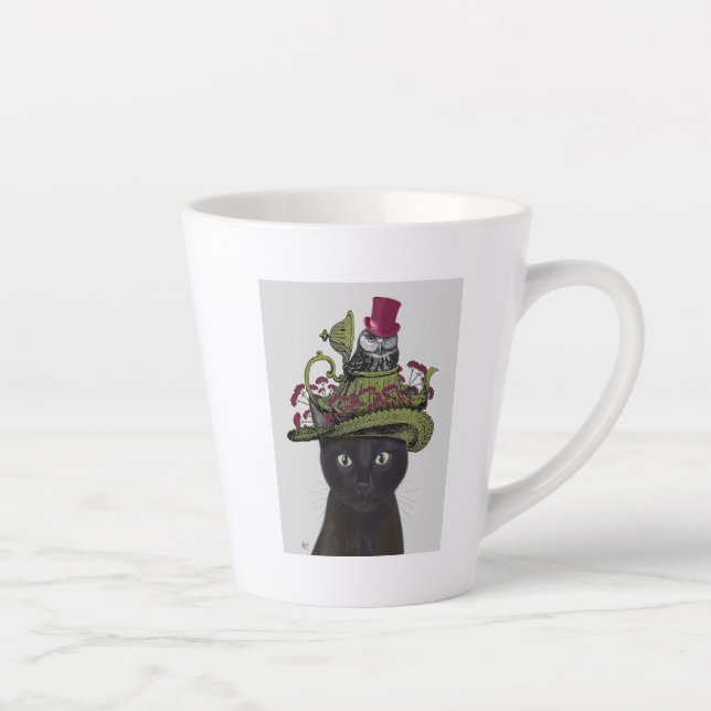 Tasse Latte Chat noir avec théière et hibou (Droite)