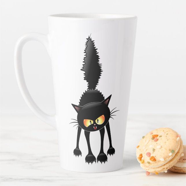 Tasse Latte Chat noir de dessin animé drôle et féroce  (En situation)