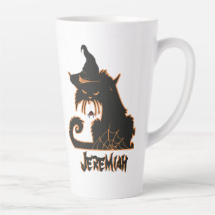 Tasse Latte Chat noir de Halloween Sorcière Araignées Effrayan