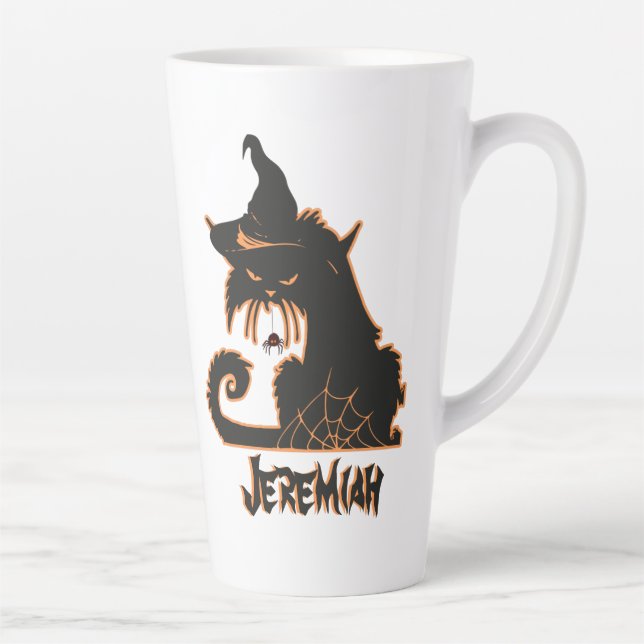 Tasse Latte Chat noir de Halloween Sorcière Araignées Effrayan (Droite)