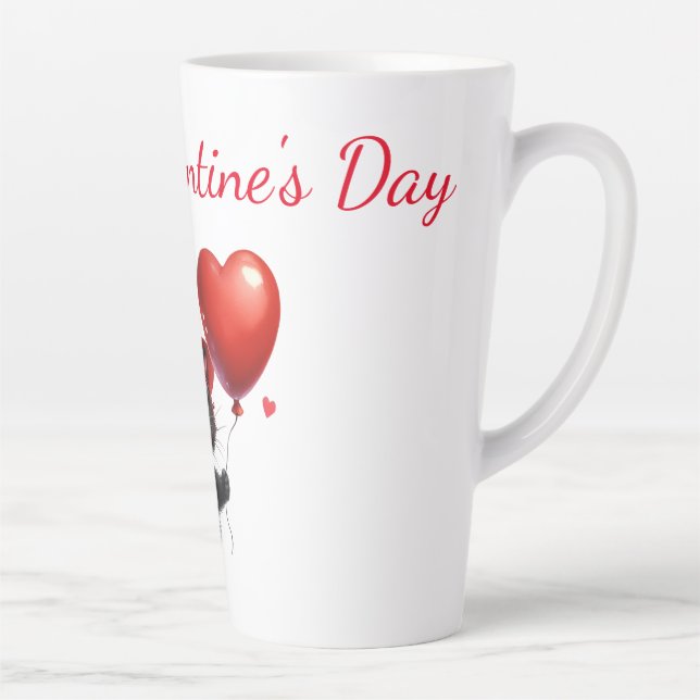 Tasse Latte Chat noir drôle avec ballons Saint-Valentin (Droite)