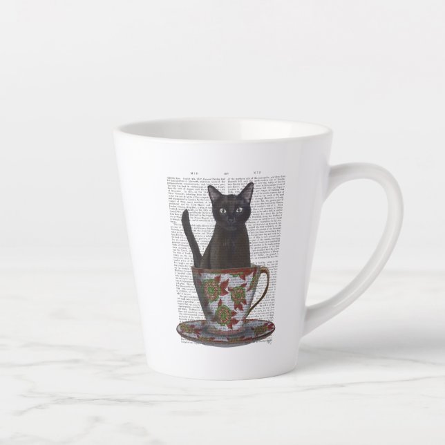 Tasse Latte Chat noir en Teacup (Droite)