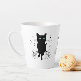 Tasse Latte Chat noir entouré de notes de musique murmurantes