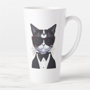 Tasse Latte Chat noir et blanc dans une Cravate Tuxedo et Bow