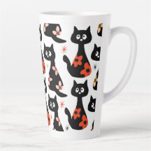 Chat noir floral rétro (blanc)