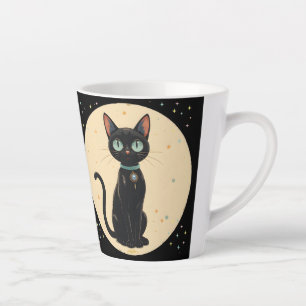 Tasse Latte Chat noir futuriste atomique Lune