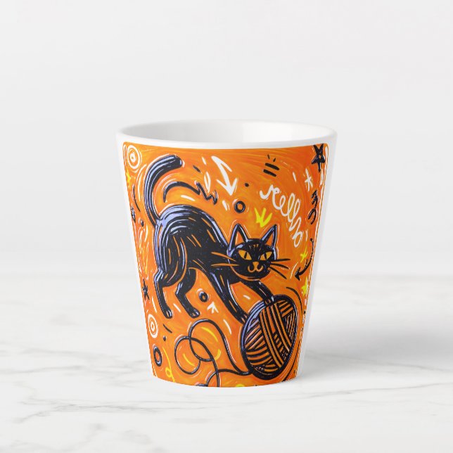 Tasse Latte Chat noir orange   (Devant)