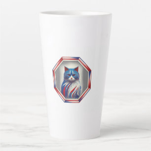 Tasse Latte Chat patriote rouge blanc et bleu dans un cadre