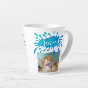 Tasse Latte Chat Pet Bleu Xmas Script Photo Noël