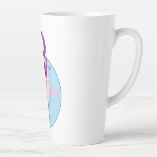 TASSE LATTE CHAT ROSE ET PURPLE DANS UN CERCLE CIEL AVEC L'ORE (Droite)