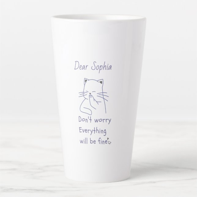 Tasse Latte Chat souriant avec message  (Devant)