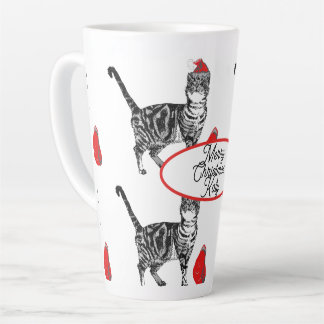Tasse Latte Chat tigré Noël chapeau de Père Noël chats rouge b