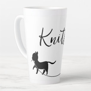 Tasse Latte Chat Tricoteur et Fil Minimaliste