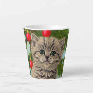 Tasse Latte Chat vintage et sapin de Noël