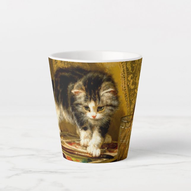 Tasse Latte Chaton avec peinture et pinceaux (Devant)