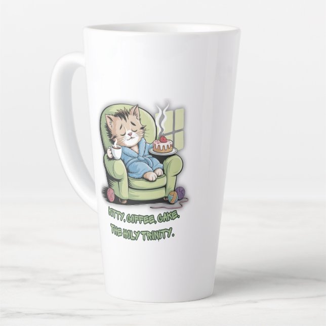 Tasse Latte Chaton Douillet avec Café et Gâteau – Chat Drôle (Angle gauche)