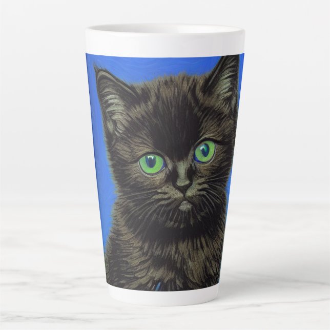 Tasse Latte Chaton noir de style Van Gogh (Devant)