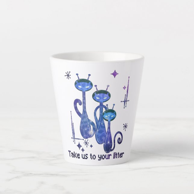 Tasse Latte Chats Aliens amusants - "Emmenez-Nous Sur Votre Li (Devant)