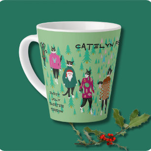 Tasse Latte Chats amusants dans de mauvais pulls de Noël