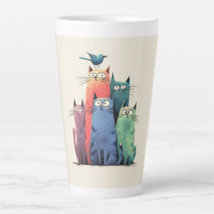 Tasse Latte Chats Colorés Empilés – Art Féminin de Chat Mignon