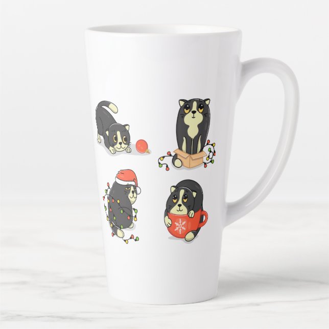 Tasse Latte Chats de Noël mignons et amusants (Droite)