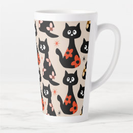 Tasse Latte Chats floraux rétro (beige doux)