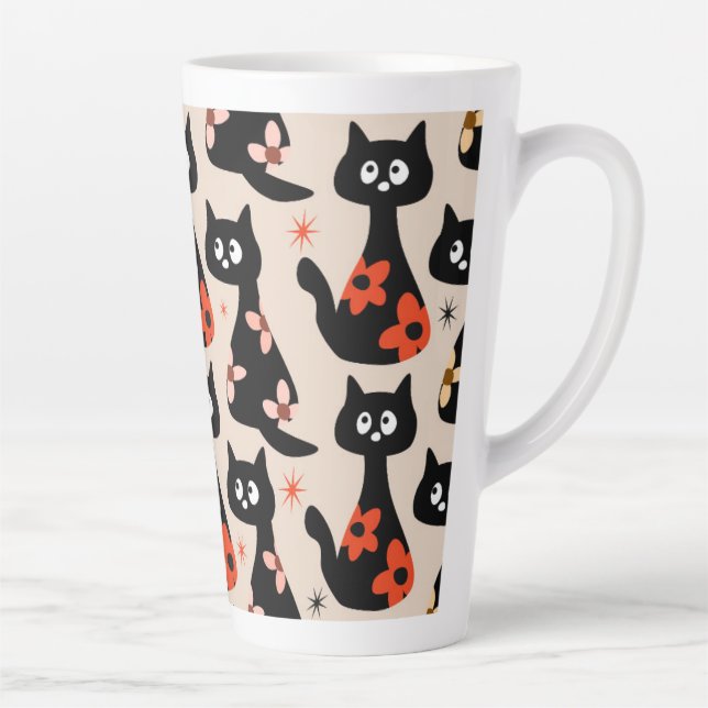 Tasse Latte Chats floraux rétro (beige doux) (Droite)