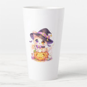 Tasse Latte Chatte sorcière kawaii & citrouille Halloween past