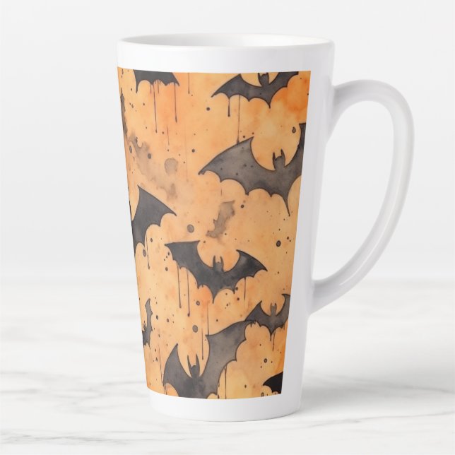 Tasse Latte Chauves-souris noires à l'aquarelle orange (Droite)