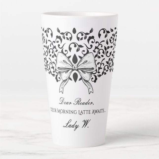 Tasse Latte Cher Lecteur Régencecore Ruban Orné Floral Script (Devant)