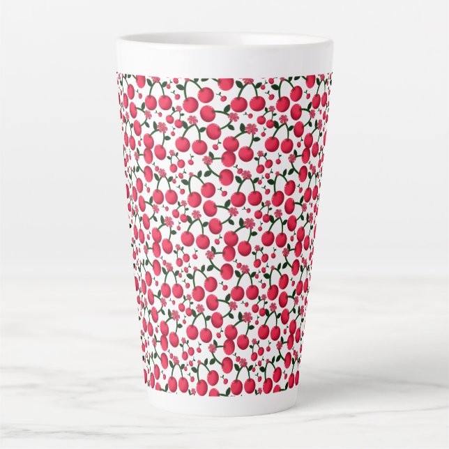 Tasse Latte Cherry Seamless Pattern, Red Fruit Pattern, Cute C (Devant)