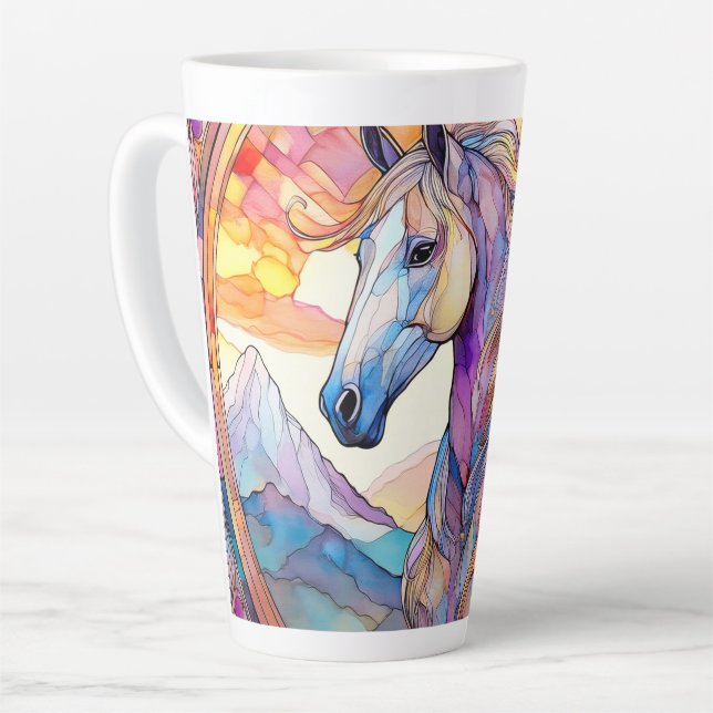 Tasse Latte Cheval blanc en vitrail (Angle gauche)