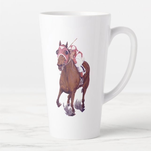 Tasse Latte Cheval de course champion rouge blanc marron Prièr (Droite)