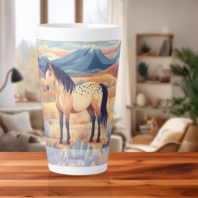 Tasse Latte Cheval Peau rose Bleu pourpre Filles Personnalisée (Buckskin Horse Pink Blue Purple Girls Personalized Latte Mug)