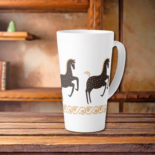 Tasse Latte Cheval tacheté Black Gold Folk Art (Créateur téléchargé)