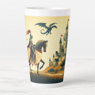Tasse Latte Chevalier médiéval/dragon/château fantastique