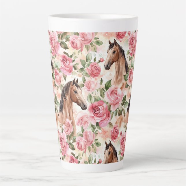 Tasse Latte Chevaux Jolies Roses Roses Rose Floral (Devant)