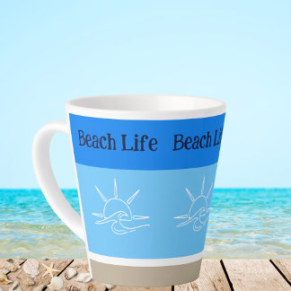 Tasse Latte Chic Blue Stripes Tan Beach House