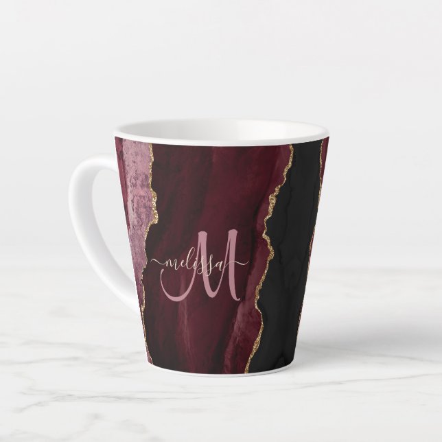 Tasse Latte Chic Bourgogne Or Parties scintillant Agate Person (Angle gauche)