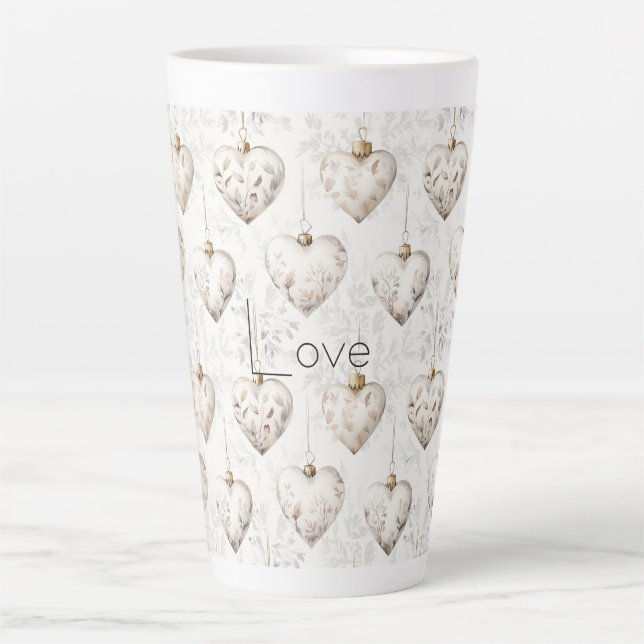 Tasse Latte Chic Cream Grey Hearts Ornaments   (Devant)