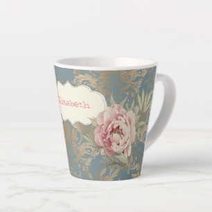 Tasse Latte Chic Elegant Gold Damask Roses