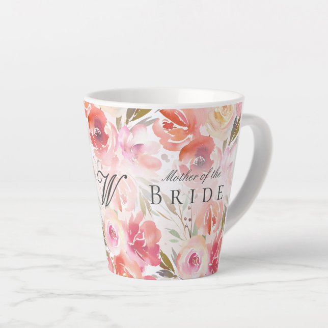 Tasse Latte Chic Floral Aquarelle Blush Rose Mère De Mariée (Angle droit)