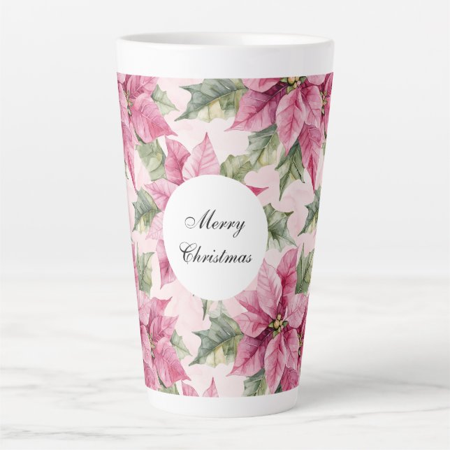 Tasse Latte Chic rose Poinsettia Fleurs Noël (Devant)