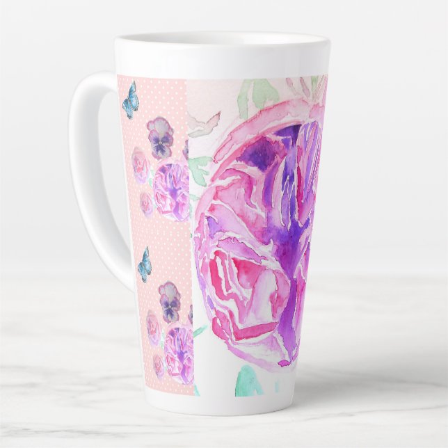 Tasse Latte Chic Rose rose Chic Shabby Fleurs Florales Roses d (Angle gauche)