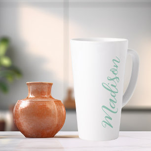 Tasse Latte Chic Seafoam Green Nom manuscrit Script personnali