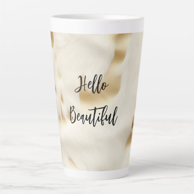 Tasse Latte Chic Western Gold White Cream Cowhide (Devant)