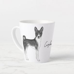 Tasse Latte Chien Basenji Mignon En Noir Et Blanc & Nom Person