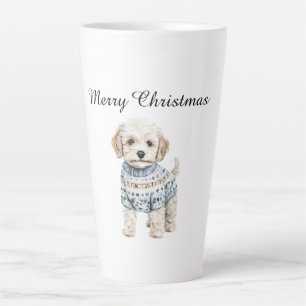 Tasse Latte Chien blanc en Sweat Bleu Noël