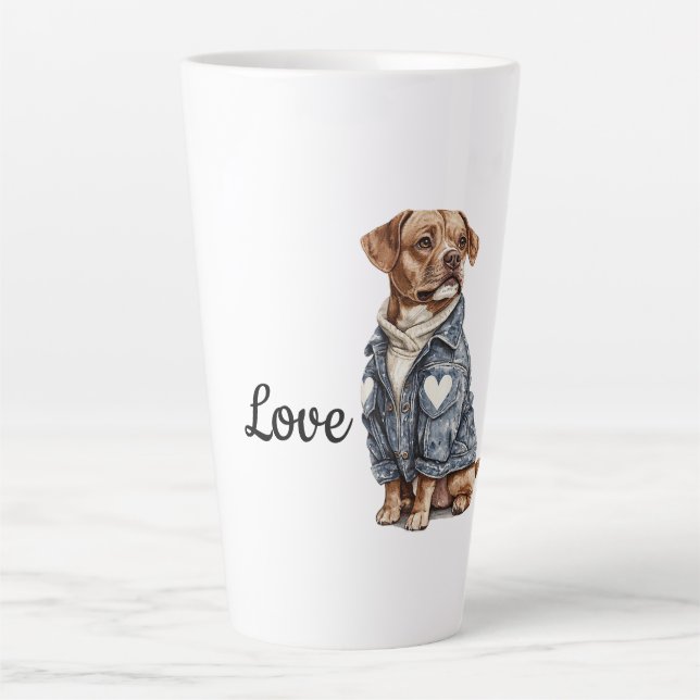 Tasse Latte Chien dans la veste Denim bleu (Devant)